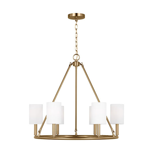 Visual Comfort Studio Egmont 6-Lt Large Chandelier, Sat Brass/White - DJC1086SB