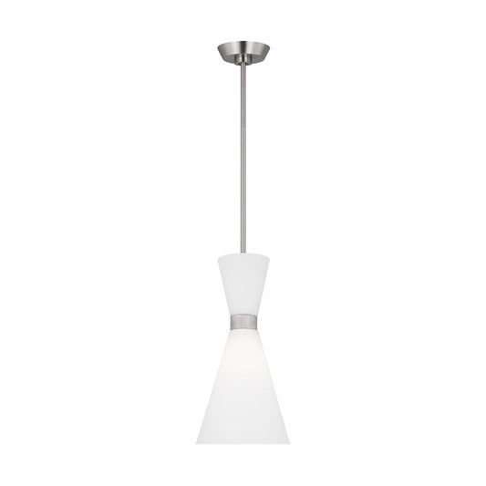 Visual Comfort Studio Belcarra 1-Lt SM Pendant, Steel/Etched White - DJP1101BS