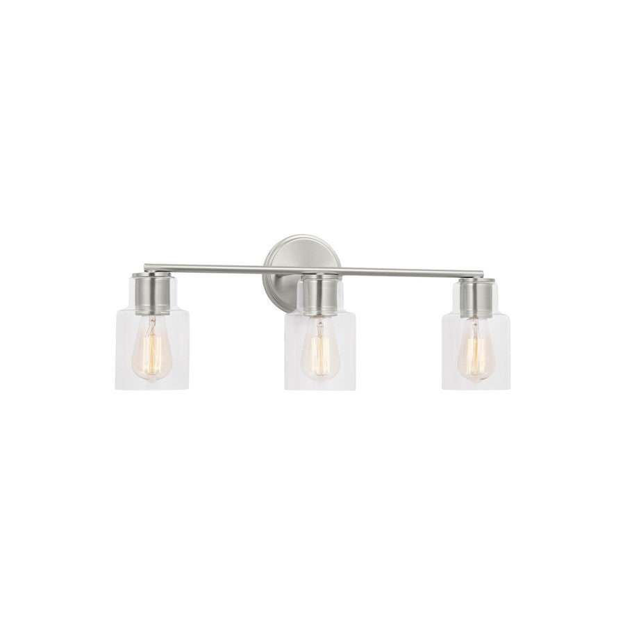 3 Light Bathroom Vanity Light, Brushed Steel