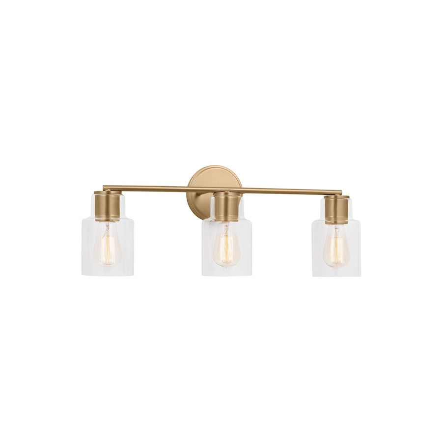 3 Light Bathroom Vanity Light, Satin Brass