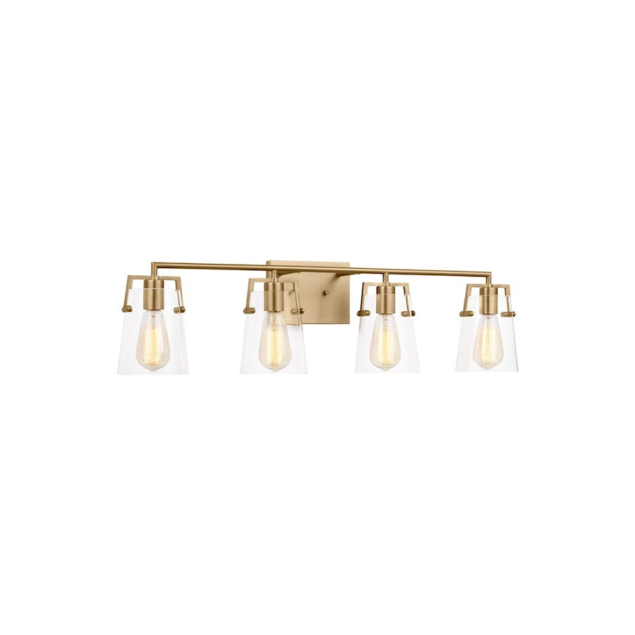 4 Light Bathroom Vanity Light, Satin Brass