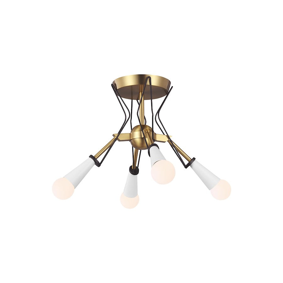Visual Comfort Studio Piro 4 Light Flush Mount, BurnishBrass
