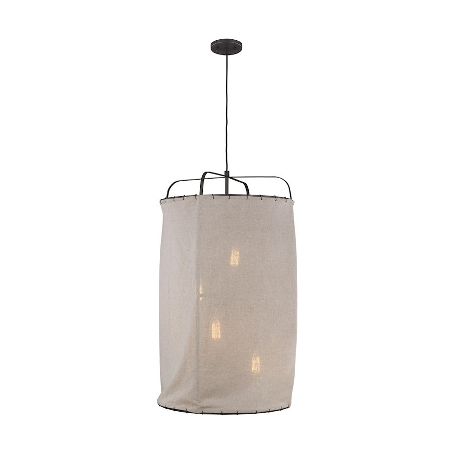 4 Light 35" Pendant, AgIron/Natural