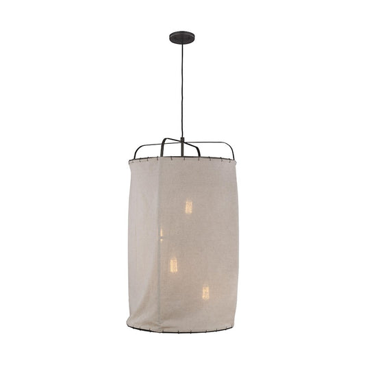 4 Light 35" Pendant, AgIron/Natural