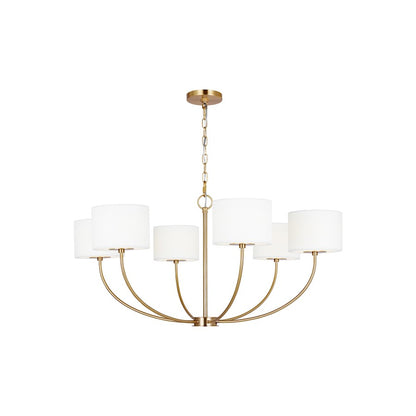6 Light Medium Chandelier, Brass