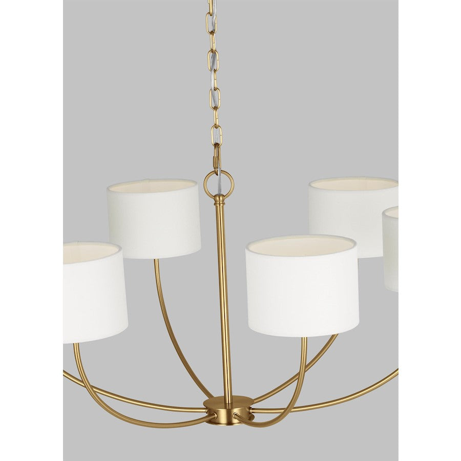 6 Light Medium Chandelier, Brass