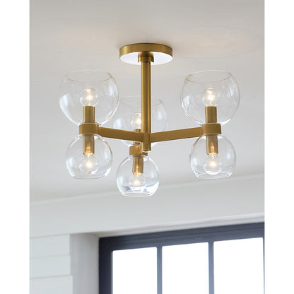 Visual Comfort Studio Londyn 6-Lt Semi Flush, Brass/Clear/Clear
