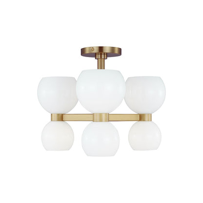 Visual Comfort Studio Londyn 6 Light Semi Flush, Brass/Milk White - KSF1036BBSMG