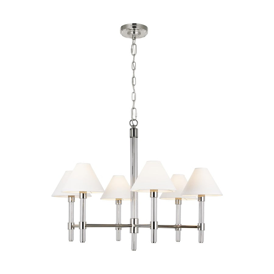 6 Light Medium Chandelier, Pol Nickel
