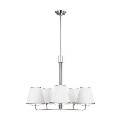 Visual Comfort Studio Esther 5-Lt Med Chandelier, Nickel/WH Pleated - LC1185PN