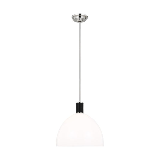 Visual Comfort Studio Hadley 1 Light Med Pendant, Nickel/Milk White - LP1051PNMG