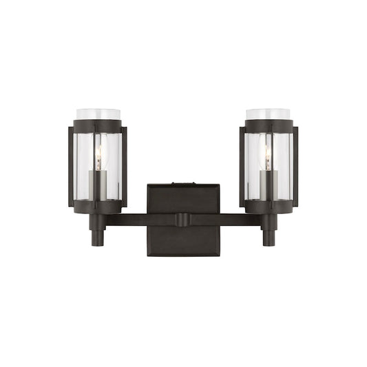 Visual Comfort Studio Flynn 2 Light Vanity, Aged Iron/Clear - LV1012AI