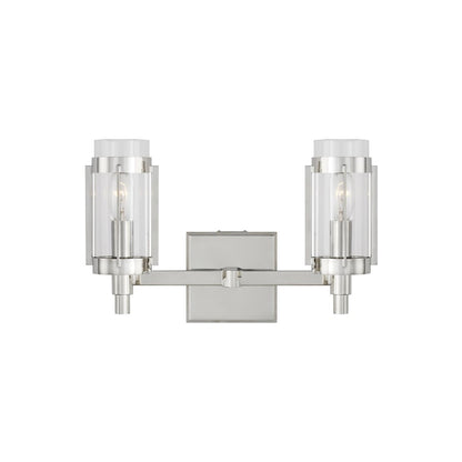 Visual Comfort Studio Flynn 2 Light Vanity, Polished Nickel/Clear - LV1012PN