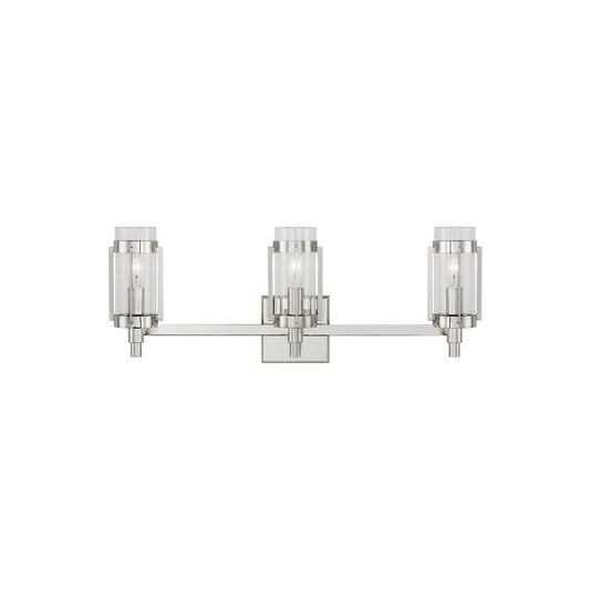 Visual Comfort Studio Flynn 3 Light Vanity, Polished Nickel/Clear - LV1023PN