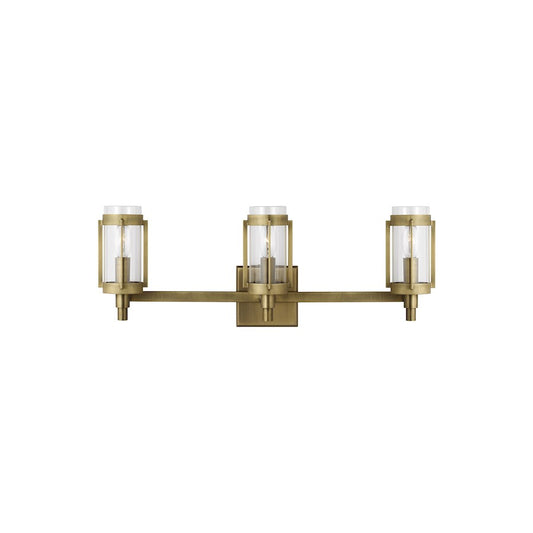 Visual Comfort Studio Flynn 3 Light Vanity, Time Worn Brass/Clear - LV1023TWB