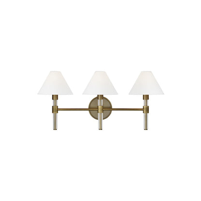 Visual Comfort Studio Robert 3 Light Vanity, Time Worn Brass/White - LV1043TWB