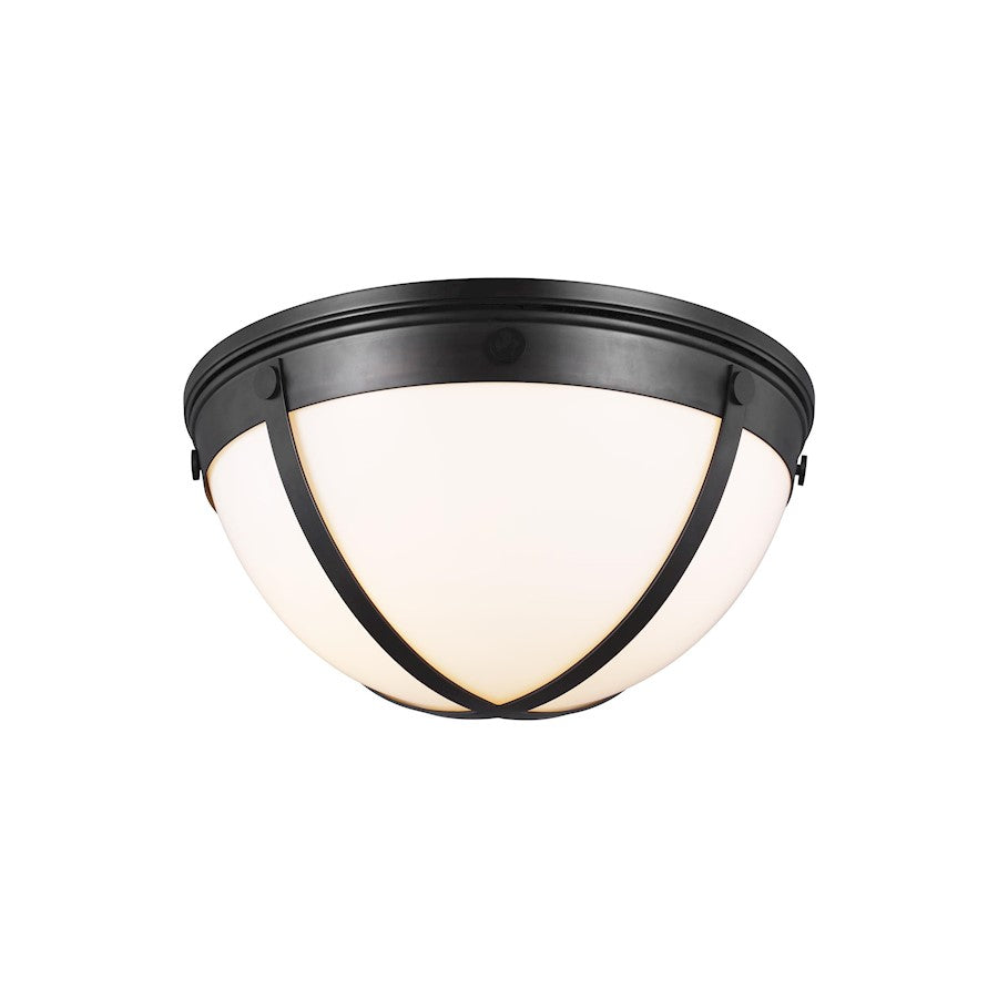 Visual Comfort Studio Logan 2 Light Milk Flush, Iron/White Milk