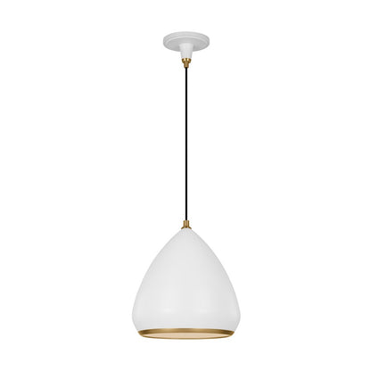 1 Light Med Pendant, White/Iron