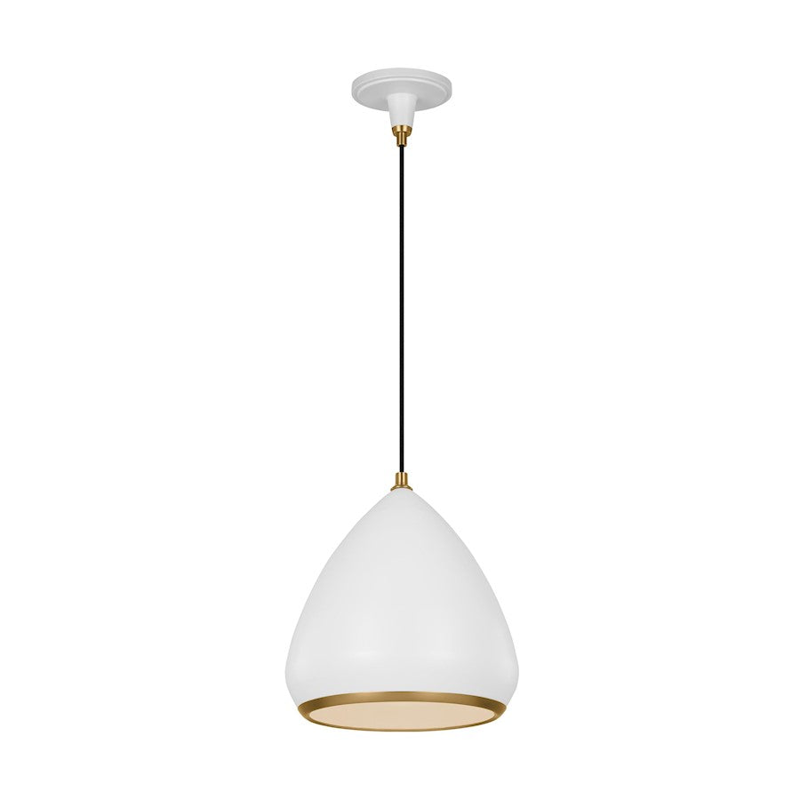 1 Light Med Pendant, White/Iron