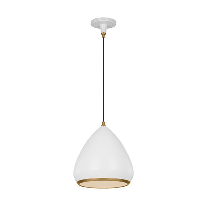 1 Light Med Pendant, White/Iron