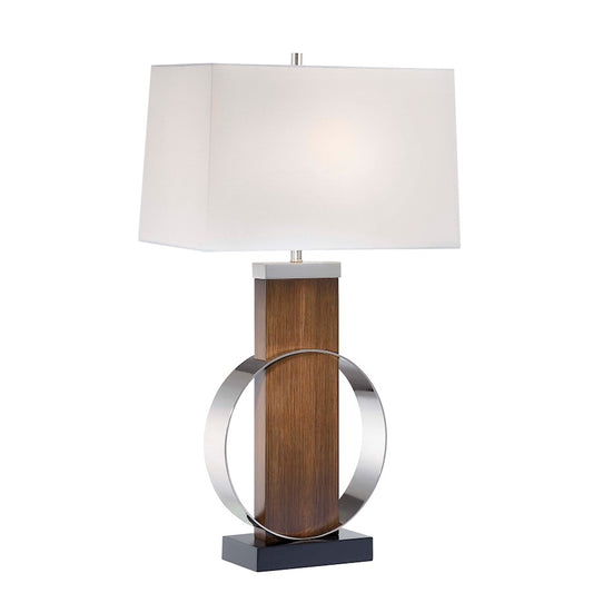 Minka Lavery Ambience 32in Table Lamp | Transitional Dip-Dyed Brushed Nickel and White Linen | Living Room & Bedroom Accent | Model 10031-0