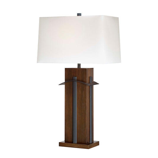Minka Lavery Ambience 32in Table Lamp | Transitional Walnut and Black Metal | Living Room & Bedroom Accent | 10 x 18 x 32 in | Model 10033-0