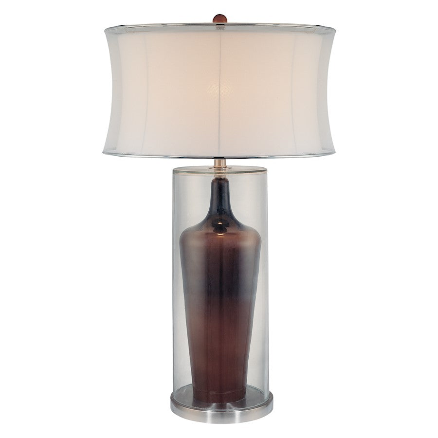 Minka Lavery 1-Light Table Lamp | Clear/Brown Glass and Steel with White Fabric Shade | Living Room & Bedroom Accent | Model 10513-0