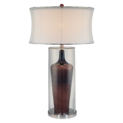 Minka Lavery 1-Light Table Lamp | Clear/Brown Glass and Steel with White Fabric Shade | Living Room & Bedroom Accent | Model 10513-0