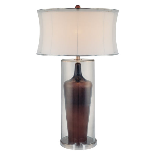 Minka Lavery 1-Light Table Lamp | Clear/Brown Glass and Steel with White Fabric Shade | Living Room & Bedroom Accent | Model 10513-0