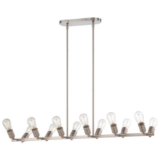 Minka Lavery Downtown Edison 41in 12-Light Island Light | Industrial Brushed Nickel | Kitchen Island & Dining Room | 41 x 16 x 6 in | Model 1134-84