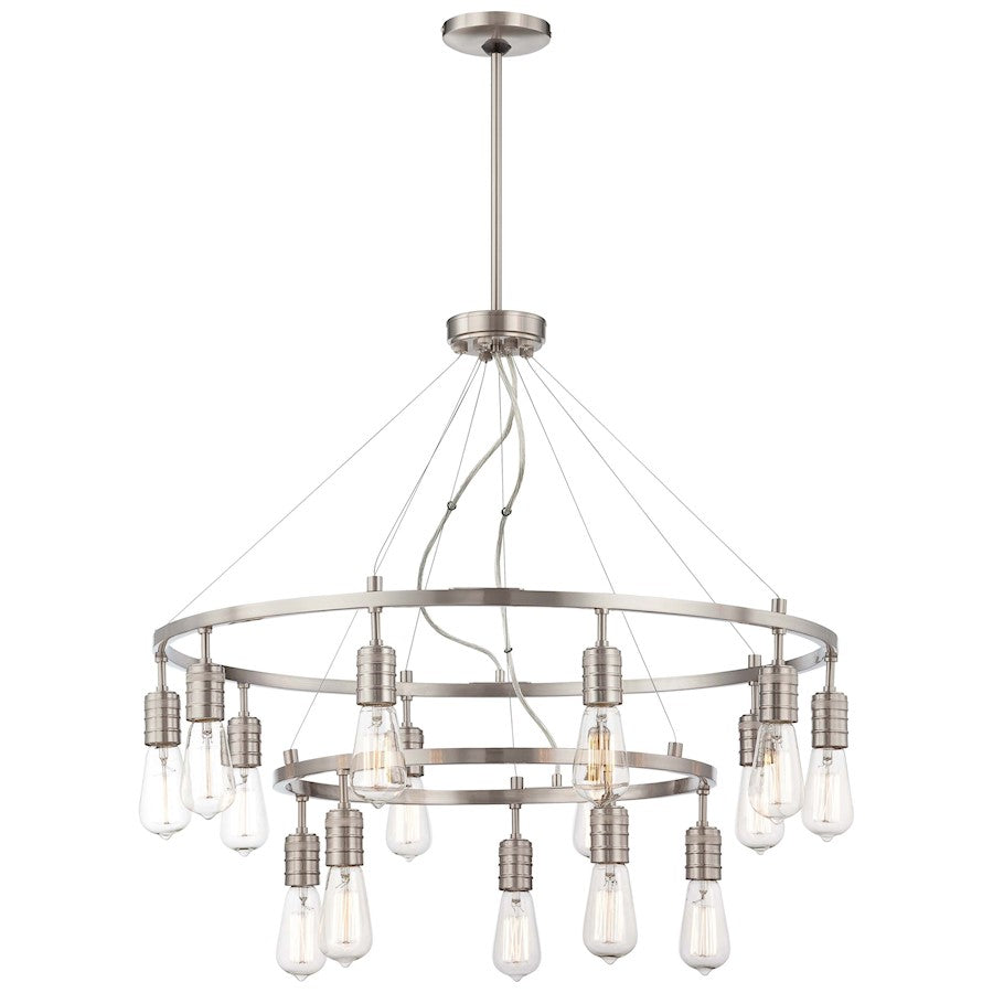 Minka Lavery Downtown Edison 32in 15-Light Chandelier | Industrial Brushed Nickel | Dining Room & Living Room | 32 x 32 x 29 in | Model 1137-84