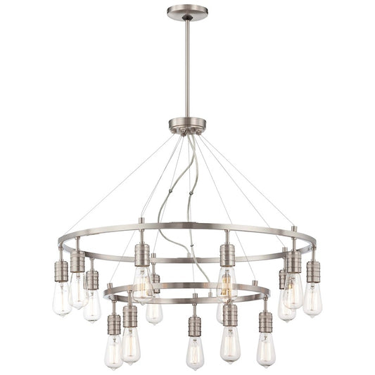 Minka Lavery Downtown Edison 32in 15-Light Chandelier | Industrial Brushed Nickel | Dining Room & Living Room | 32 x 32 x 29 in | Model 1137-84