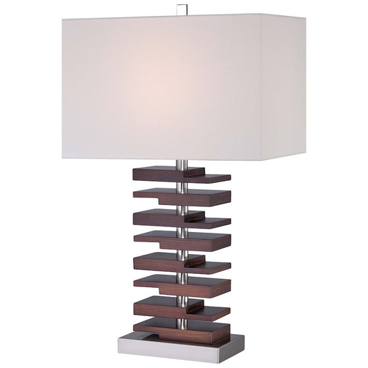Minka Lavery Ambience 28in Table Lamp | Transitional Walnut and Brushed Nickel | Living Room & Bedroom Accent | 17 x 11 x 28 in | Model 12420-0