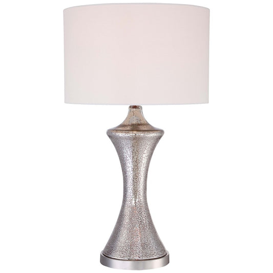 Minka Lavery Ambience 16in 1-Light Table Lamp | Traditional Polished Nickel and Light Cream Linen | Living Room & Bedroom | 16 x 28 in | Model 12422-0