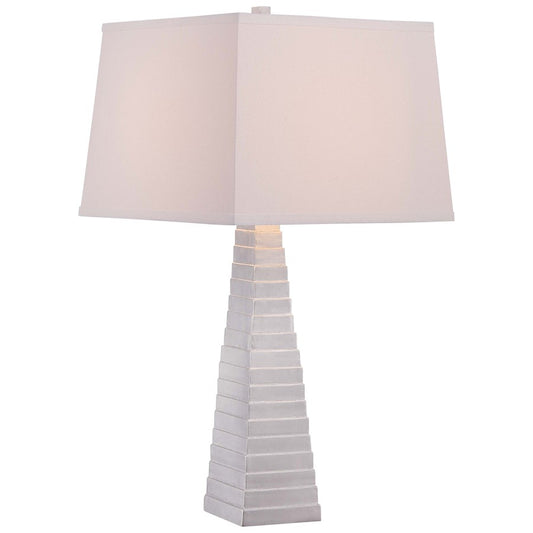 Minka Lavery Ambience 16in 2-Light Table Lamp | Traditional Silver Leaf and Light Cream Linen | Living Room & Bedroom | Model 12423-0