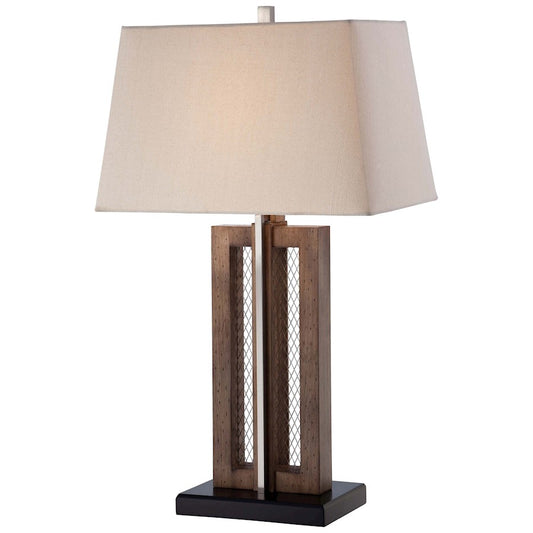 Minka Lavery Ambience 29in 1-Light Table Lamp | Transitional Bark Brown and Beige Linen | Living Room & Bedroom | 17 x 12 x 29 in | Model 13024-0