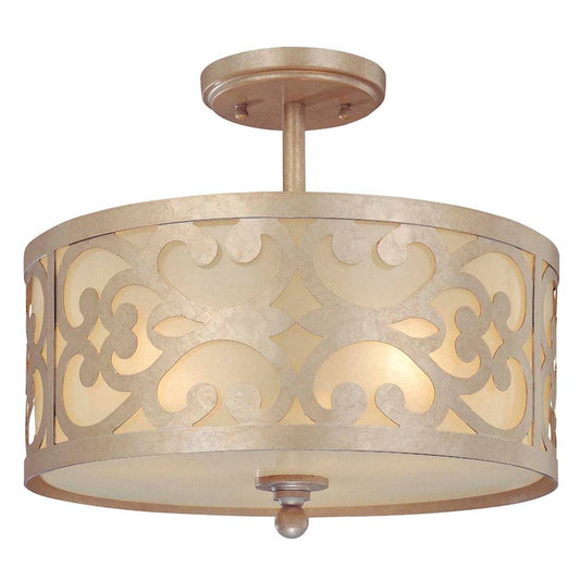 Minka Lavery Nanti 14in 3-Light Semi Flush Mount | Traditional Champagne Silver and Vanilla Glass | Entryway & Hallway | Model 1498-252