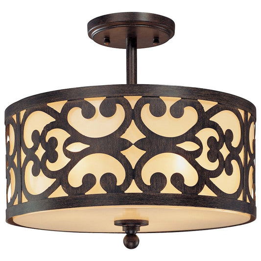 Minka Lavery Nanti 14in 3-Light Semi Flush Mount | Traditional Iron Oxide and Vanilla Etched Glass | Entryway & Hallway | Model 1498-357