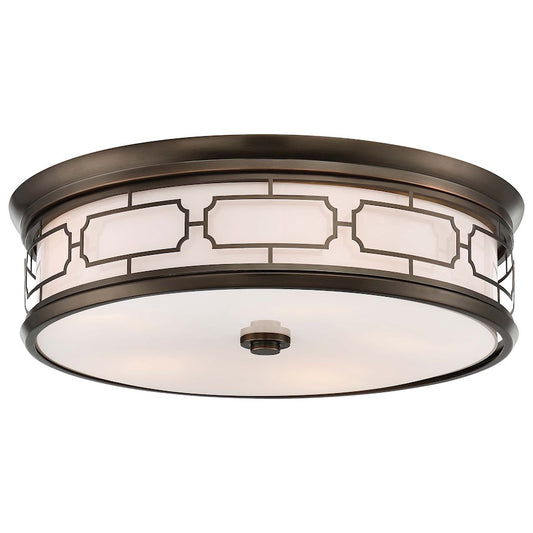 Minka Lavery 20in Flush Mount | Transitional Harvard Court Bronze and Etched Opal Glass | Living Room & Dining Room Ceiling Light | Model 1826-281