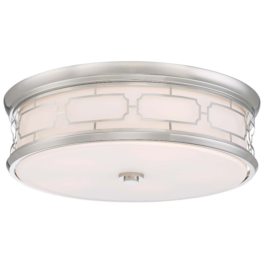 Minka Lavery 20in Flush Mount | Polished Nickel and Etched White Glass | Bedroom & Hallway Ceiling Light | 20 x 20 x 6 in | Model 1826-613