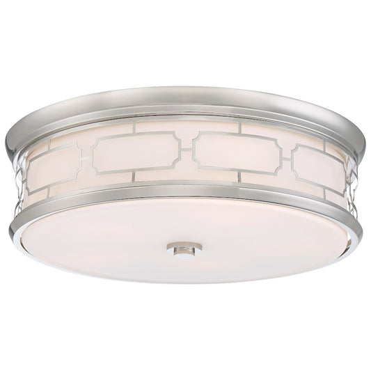 Minka Lavery 20in Flush Mount | Polished Nickel and Etched White Glass | Bedroom & Hallway Ceiling Light | 20 x 20 x 6 in | Model 1826-613