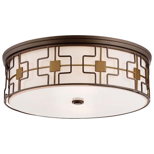 Minka Lavery 20in Flush Mount | Transitional Dark Brushed Bronze with Aged Brass and Frosted White Glass | Bedroom & Hallway Ceiling | Model 1846-104