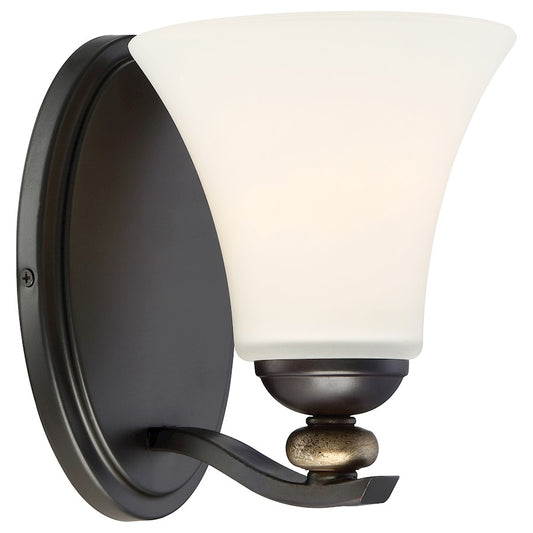 Minka Lavery Shadowglen 6in 1-Light Bath Vanity | Transitional Lathan Bronze with Gold Accents | Bathroom Sconce | W 6 x D 8 x H 8 in | Model 2281-589
