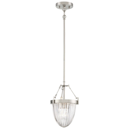 Minka Lavery Atrio 8.5in 1-Light Semi-Flush Mount | Transitional Brushed Nickel and Clear Ribbed Glass | Hallway & Bedroom Ceiling | Model 2320-84