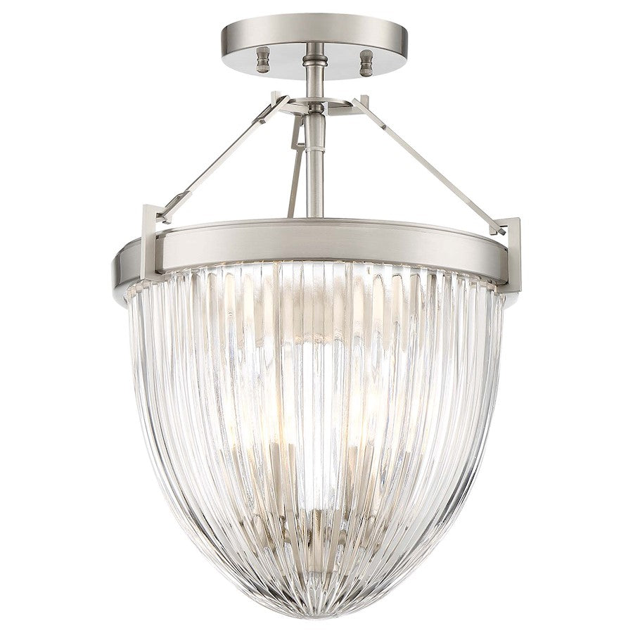 Minka Lavery Atrio 12in Semi-Flush Mount | Transitional Brushed Nickel and Clear Halophane Glass | Hallway & Bedroom | 12 x 12 x 14 in | Model 2322-84
