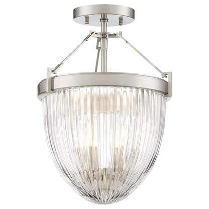 Minka Lavery Atrio 12in Semi-Flush Mount | Transitional Brushed Nickel and Clear Halophane Glass | Hallway & Bedroom | 12 x 12 x 14 in | Model 2322-84