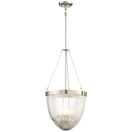 Minka Lavery Atrio 15in 4-Light Pendant | Transitional Brushed Nickel and Textured Glass | Kitchen Island & Dining Room | Model 2324-84