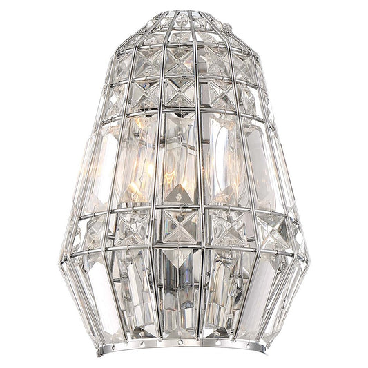 Minka Lavery Braiden 7in 1-Light Wall Sconce | Chrome Crystal Faceted | Hallway & Living Room Accent | 7 x 7 x 9.75 in | Model 2342-77