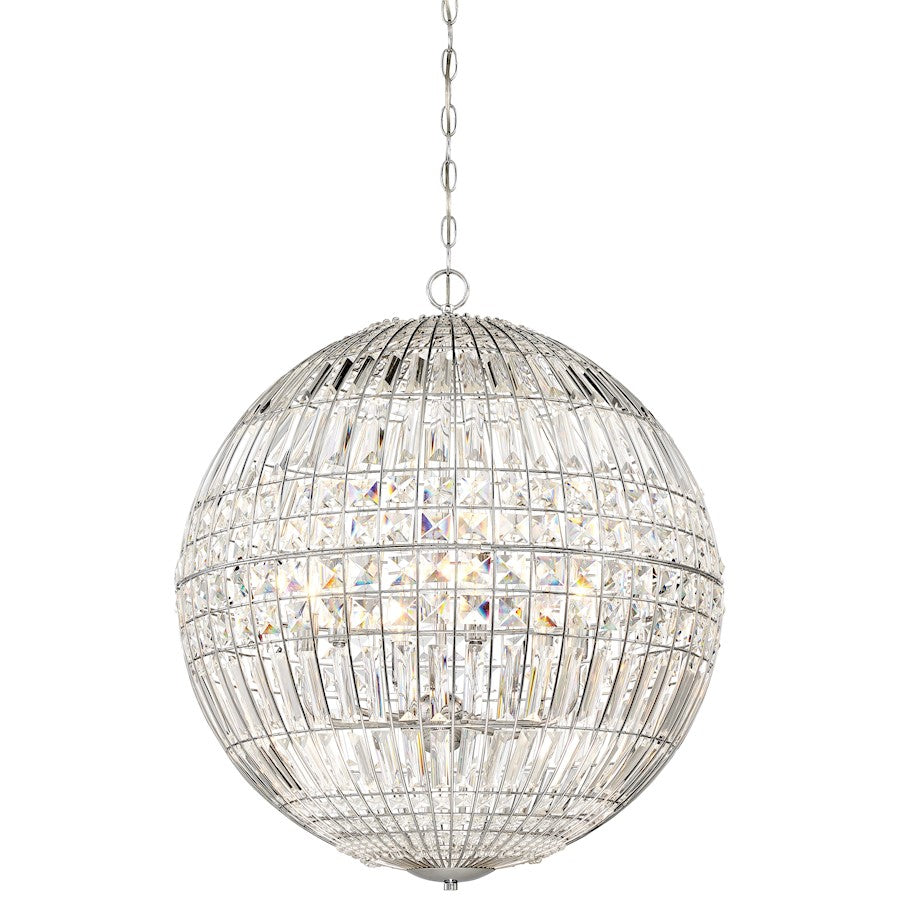 Minka Laver Palermo 24in 6-Light Pendant | Chrome and Crystal | Kitchen Island & Dining Room | 24 x 24 x 28 in | Model 2356-77