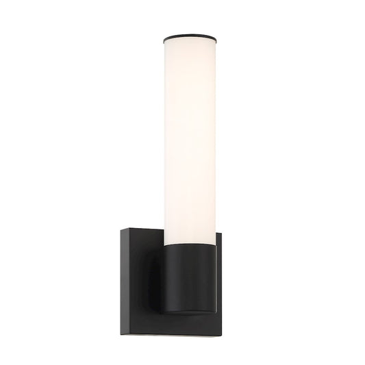 Minka Lavery Salon 14in 1-Light Wall Sconce | Modern Coal Steel and White Acrylic | Bathroom & Hallway Damp-Rated | Model 2871-66A-L